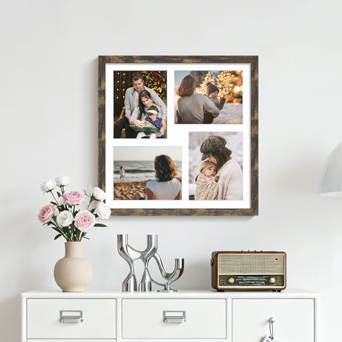 Image of DUENPY 20x20 Collage Picture Frame 8x10 Picture Frame Collage Displays Four 8x10 inch Photos Available Horizontal Wall Mounting Display and Vertical Brown