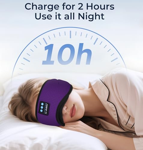 Image of LC-dolida Bluetooth Sleep Mask with White Noise，Sleep Headphones,Bluetooth Wireless Music Eye Mask, Ideal for Travel, Night Work, Napping, Side Sleeping and Office Use for Both Men and Women(Purple)