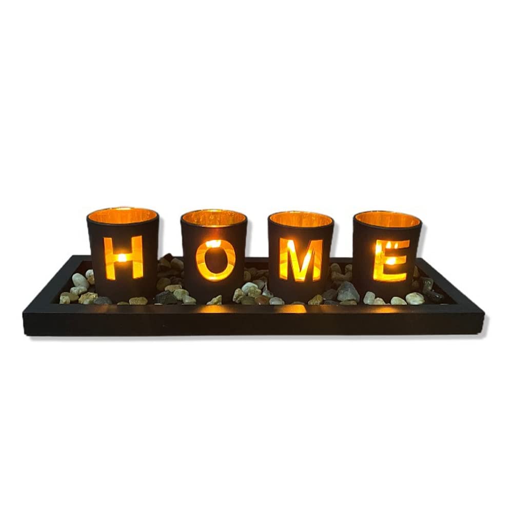 DHWUIASF Letter Candle Holder Set, Wooden Candle Stick Candle Holders, Glass Candle Holder for Pillar Candles Table Crafts Decoration Ornaments