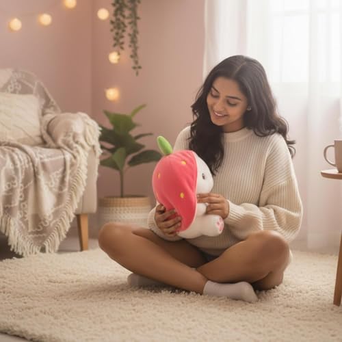 Image of Flufies Plush Toys - Snuggly and Aesthetic Stuff Plush Toys and Baby Toys - Soft Toys for Baby Girl and Baby Boy - Soft Toys for Girlfriend Gift (Strawberry Reversible Rabbit)