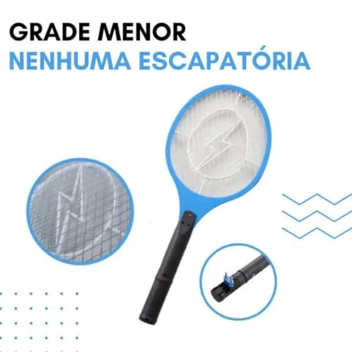 Raquete Elétrica Mata Insetos, Dengue, Pernilongo, Mosca, Proteção Recarregável, Bivolt 110/220V, co