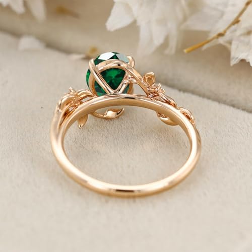 10K/14K/18K Gold 1 Carat Round Gemstone Nature Inspired Engagement Ring for Women Birthstone Leaf Vine Art Deco Wedding Promise Anniversary Rings for Her Wife Bridal Size 4~124