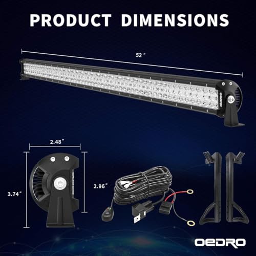 Image of OEDRO 758W 66430LM LED Light Bar 52in Tri-Row Combo Beam w /Wiring Harness