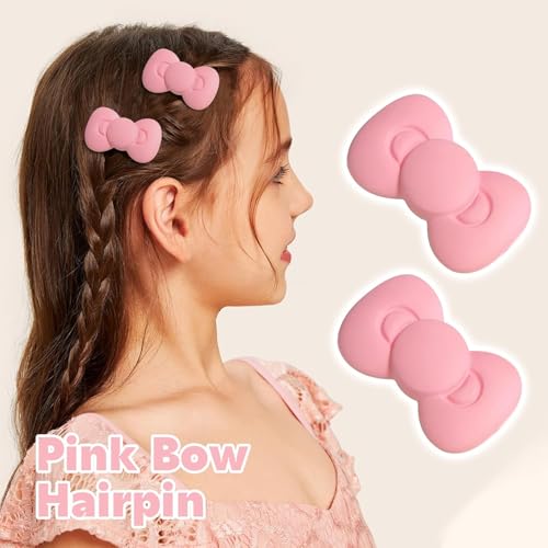 Puryupearl 1Set Of 2 Pink Bow Hair Clips Pink Bows For Girls , Bow Hair Barrettes For Women thumb #4