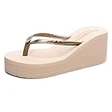 MIOKE Women's Wedge High Heel Flipflops Sandals Platform Summer Beach Nonslip Comfort Casual Thong Sandal