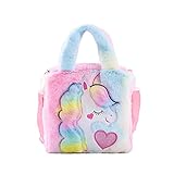 Unicorn Toddler Tote Bag Colorful Plush Princess Cute Unicorn Crossbody Handbags for Girls (Rainbow)