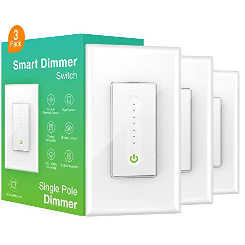Ghome Smart Smart Dimmer Switch, Single Pole, Neutral Wire Required, 2.4Ghz Light Switch Wifi Compatible With Alexa, Google Home, 3 Pack, Remote Control, Ul Certified,No Hub Required,White #TOP20