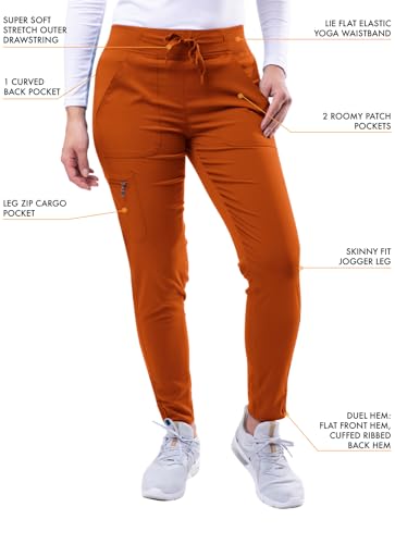 Adar Pro Flawless Plus Scrub Set For Women - Elevated V-Neck Top & Jogger Scrub Pants - P9600 - Cinnamon - M - Thumbnail 4