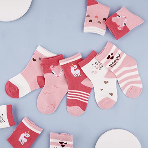 Image of Pink Socks for Girls, Calf length, Soft Pure Cotton, Lightweight & Breathable, 1 to 9 Years, Pack of 5, Designer socks, Gift Option