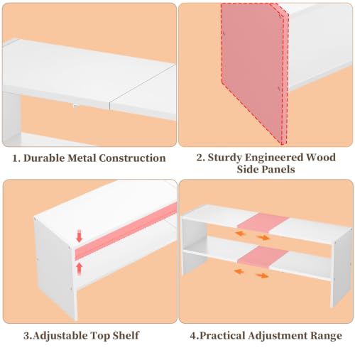 Image of X-cosrack White Stackable Shoe Rack for Closet, Expandable 31.6-39.4 Inches 2-Tier Wooden & Metal Shoe Storage Shelf, Free Standing Shoe Rack for Entryway Bedroom Small Space