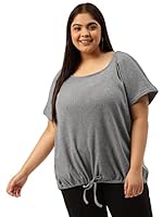 theRebelinme Plus Size Women's Anthragrey Solid Color Cotton Ribbed Knitted Blouson Top(XXXXXL)