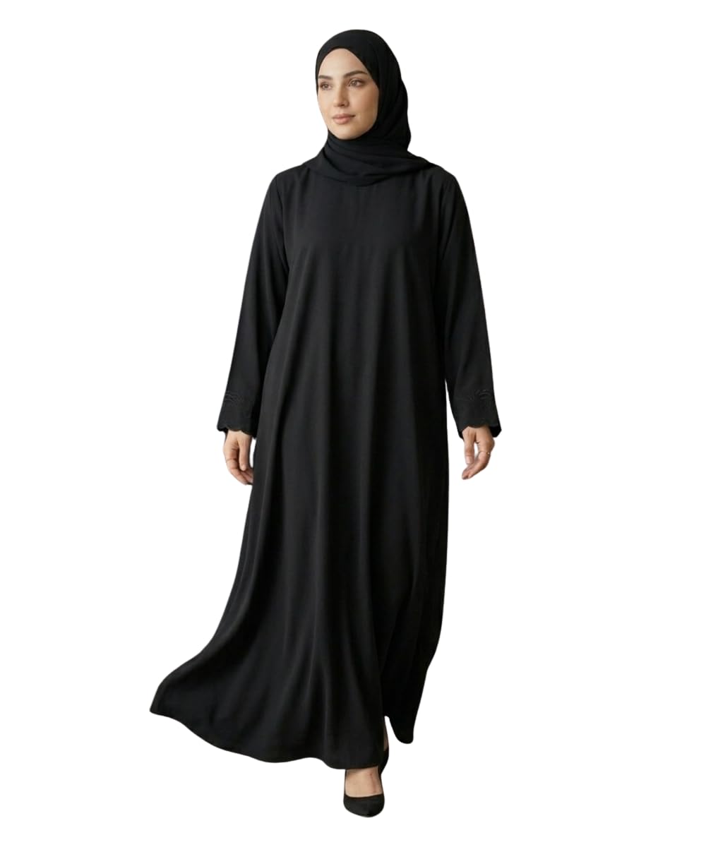 Women Premium Firdous Fabric Abaya Burqa with Black Embroidered Sleeve Cuff | Designer Modest Wear | Classic Fit | Long Sleeves | Without Dupatta