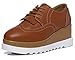 DADAWEN Women's Fashion Tassels Square-Toe Lace-up Platform Wedge Oxford Shoes Brown US Size 9