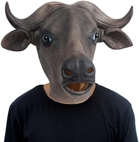 PartyHop Buffalo Mask Head Animal Latex Full Head Realistic Masks Fancy Dress for Halloween Carnival Costume Party