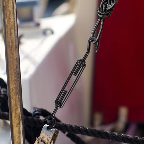 SHERCHPRY 5 piezas Tensor de Cable con Gancho y Ojo de Acero Inoxidable 304 Electrofóresis Negro M5 para Tensado de Cables y Rigging Industrial miniatura 4