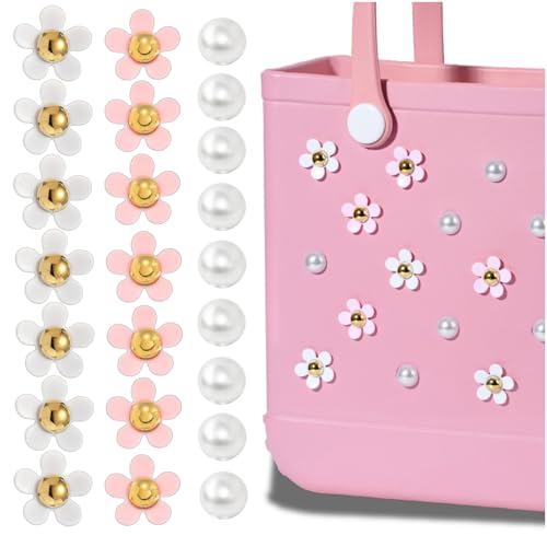 Mon Caramel 21PCS Resin Beach Bag Accessories Charms,Resin Beach Totes Accessories Inserts,Daisy Flower Bag Charms
