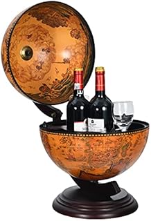 CASART Tabletop Globe Wine Stand, Nautical Chart Wooden Wine Bottle Holder Bottle Container, Antique Retro Style Drink Bottle Storage Cabinet for Bar, Kitchen and Living Room (Brown)
