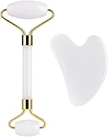 White Jade Facial Roller & Gua Sha Stone Duo - Natural Skincare Sculpting Tools for Healthy, Glowing Skin