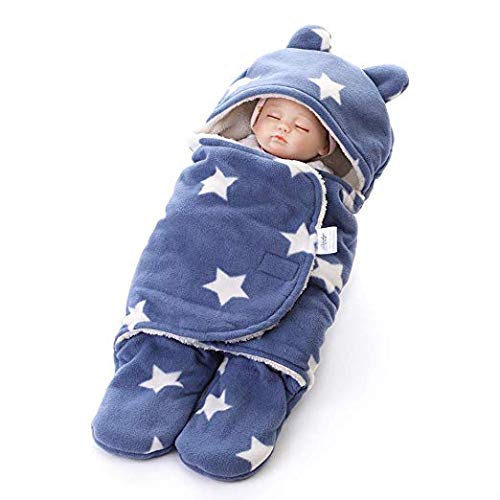 Newborn to Twelve Months Soft Warm Hooded Swaddle Printing Seperated Legs Blanket Sleepwear Sleeping Bags Thick Fleece Cute Infant Boys Girls Sleeping Swaddling Wrap swaddling Blankets, Pink