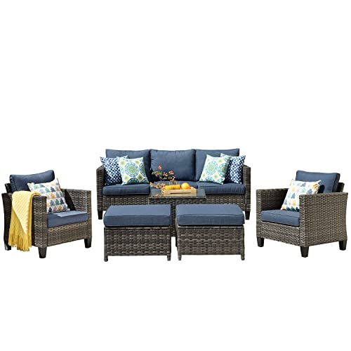 Ovios B095MYVJFT Patio Furniture Sets 6 Pcs High Back Outdoor Wicker Rattan Sofa Sectional Set thumb #1
