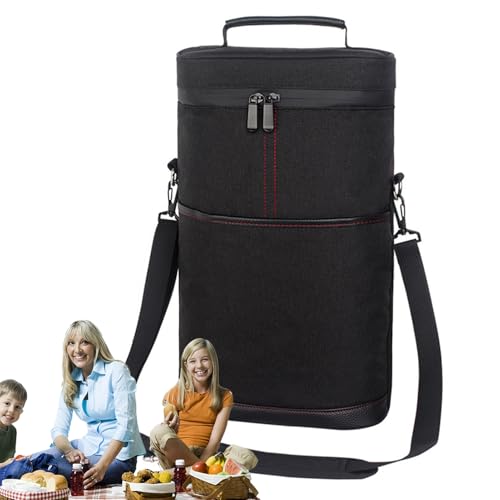 Bolsa para botellas de vino: bolsa térmica de 15 pulgadas de alto, portador aislado de tela Oxford, protección térmica a prueba de fugas | Enfriador portátil duradero
