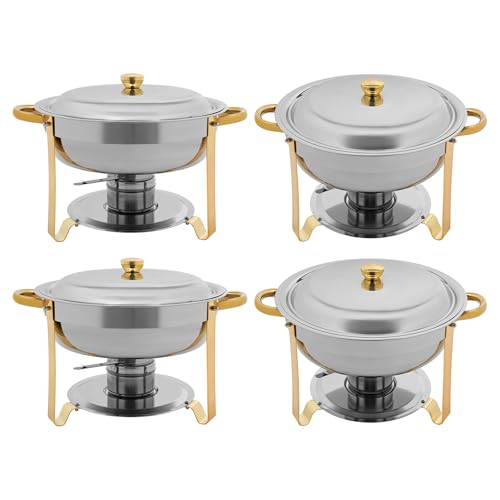 Tagtuell Set di 4 piatti rotondi Chafing Dish, scaldavivande professionali con coperchio, in acciaio inox da 4,5 l