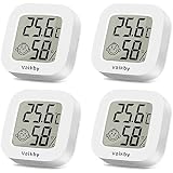 Vaikby Mini Digital Thermometer Hygrometer innen 4 Stück, raumthermometer zimmerthermometer temperatur und luftfeuchtigkeitsmesser, Hochgenauer temperatursensor für Innenraum Babyraum Wohnzimmer Büro