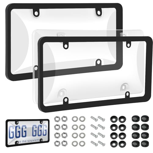 License Plate Covers, 2 Pack License Plate Protector and Frames Combo, Plastic Car Front/Rear License Plate Covers ith Screws Caps, Universal Car Accessories for Most Cars