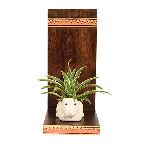 Image of AAKRITI ART CREATIONS Puppy Wall Decor Shelf with Ceramic Pot | Handmade Wooden Wall Hanging Shelf with Planter | Matte Finish Decorative Wall Art for Living Room, Balcony & Gifting