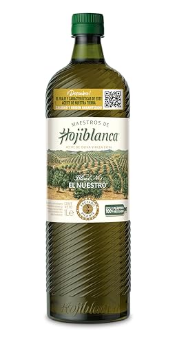 Maestros de Hojiblanca - Aceite de Oliva Virgen Extra El Nuestro, Equilibrio entre Amargor y Picor, para Guisos, Verduras a la Plancha o Sopas - Botella de RPET, 1 L