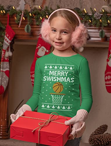 Tstars Merry Swishmas Boys Ugly Christmas Sweater Style Basketball Xmas Holiday Youth Kids Long Sleeve T-Shirt2