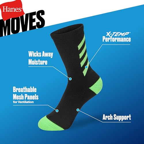 Hanes Boys' Moves Crew, Breathable Mesh Performance Socks, Moisture-Wicking, 10-Pack3