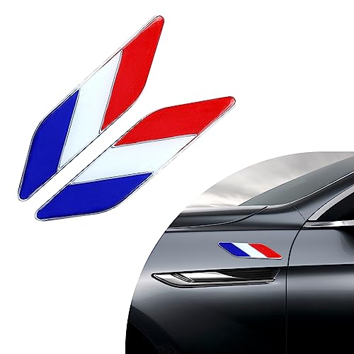 Ziciner Lot de 2 emblèmes 3D tricolores en alliage pour garde-boue avant de voiture - Décoration extérieure universelle - Convient à tous les véhicules (rouge/blanc-bleu)