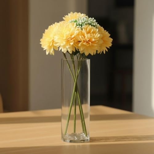 Image of SATYAM KRAFT 1 Pcs Artificial Dahlia Flower Bunch - 7-Stem Faux Bouquet for Home, Office, Wedding & Party Decoration - Realistic Fabric Flower Arrangement (Without Vase) (Peach)