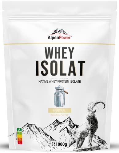 AlpenPower Whey Isolat Proteinpulver Natural 1kg - 100% natürliche Zutaten, ohne Süßstoffe – Grasfütterung - Hochwertiges Eiweißpulver aus bester Alpenmilch