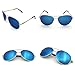 J+S Premium Military Style Classic Aviator Sunglasses, Polarized, 100% UV protection for Men Women (Medium Frame - Silver Frame/Blue Mirror Lens)