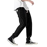 pantalon de jogging baggy en velours côtelé pour homme - en coton noir - pantalon de sport long en