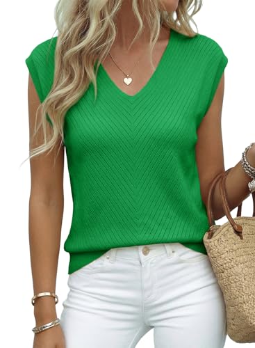 Image of Dokotoo Sweaters for Women 2026 Summer Eyelet Cap Sleeve Knitted Vest V Neck Business Casual Loose Pullover Tank Tops