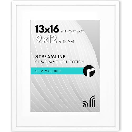 Americanflat 13x16 Picture Frame - Matted to 9x12 - Slim Molding - White