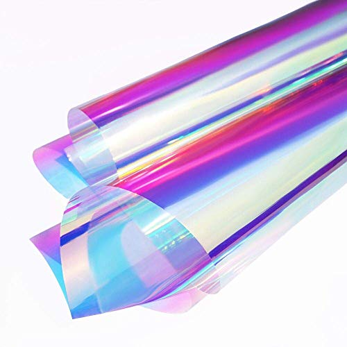 Holographic Decorative Iridescent Window Film Adhesive Glass Film Chameleon Rainbow Effect for Home Decal DIY Christmas Party Decoration, 35.4Inch x 33Feet, Cool Color