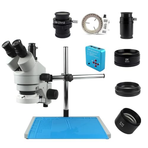 7X-45X Industrial Trinocular Stereo Microscope HDMI Digital Microscope Camera 0.5X-2X Zoom Objective Lens and Microscope Light(D)