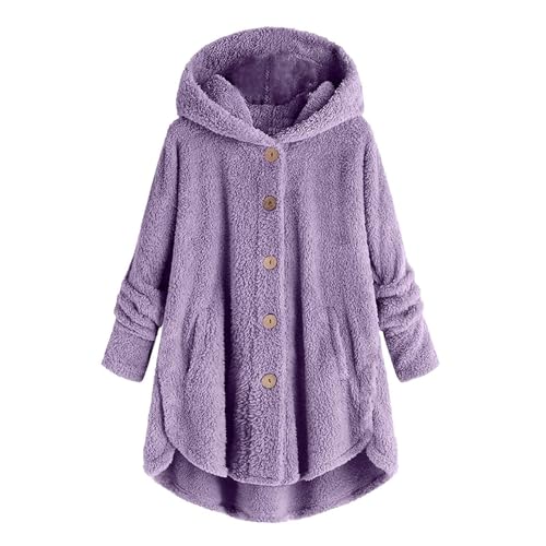 Girls Fuzzy Fleece Hooded Jacket Winter Sherpa Plush Soft Oversized Coat Open Front Windbreaker Button Down Overcoat