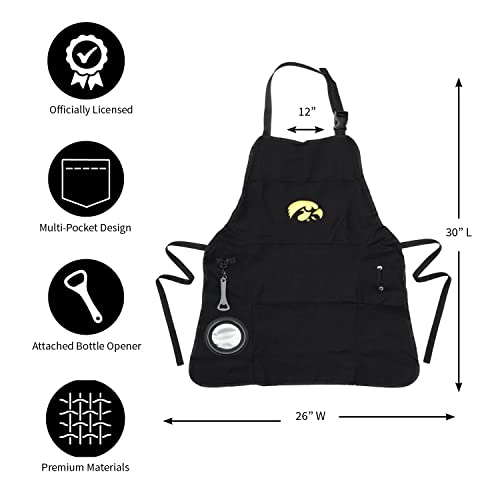 Team Sports America Collegiate University Of Iowa Ultimate Grilling Apron Durable Cotton With Beverage Opener And Multi Tool For Football Fans Fathers Day And More #TOP1