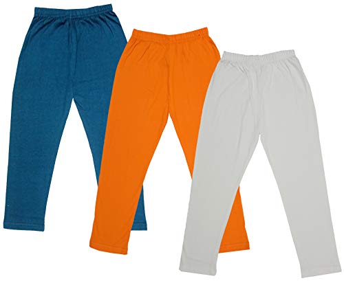 Image of IndiWeaves Girls Super Soft Cotton Solid Capri Pants (Cream, Orange, Blue, 12-14 Years) Pack of 3