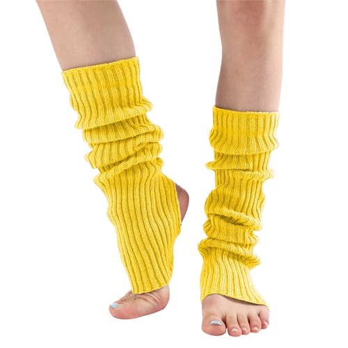 Generisch Long Leg Warmer Womens Men 80s Ribbed Knit Dance Sports Leg Calentador de pies cálido, amarillo, Talla única