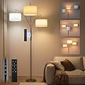 SIBRILLE Dimmable Floor Lamp for Living Room Beige Linen Lampshades & White Linen Lampshades