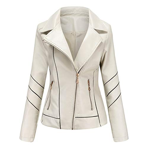 Faux Leather Jacket Women Womens Plus Size Casual Jacket Women's Slim Leather Stand-Up Collar Utility Jacket Women White #TOP1