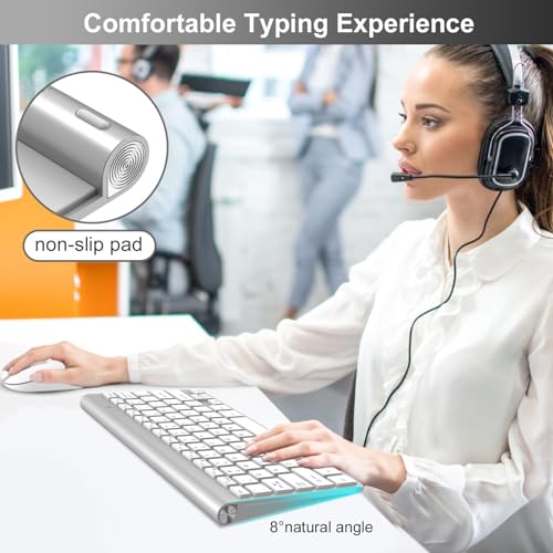 Image of cimetech Mini Wireless Keyboard Mouse Combo, 2.4G Slim Keyboard and Ergonomic Silent Mouse Set with 12 Multimedia Shortcuts for Computer, PC, Laptop, Tablet, Desktop, Android SmartTV (Silver)