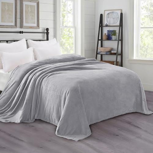 Exclusivo Mezcla King Size Soft Bed Blanket, 230 x 265 CM Fleece Velvet Blanket for Bed, Fluffy Blankets Bed, Warm, Cozy, Plush and Lightweight Light Grey Blanket