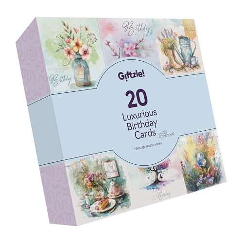 Luxury Birthday Cards Multipack - Assorted Watercolour Pastel Cards - 20 Pack Of Birthday Cards And Envelopes For Women Men, 145Mm Happy Birthday Greeting Card Box